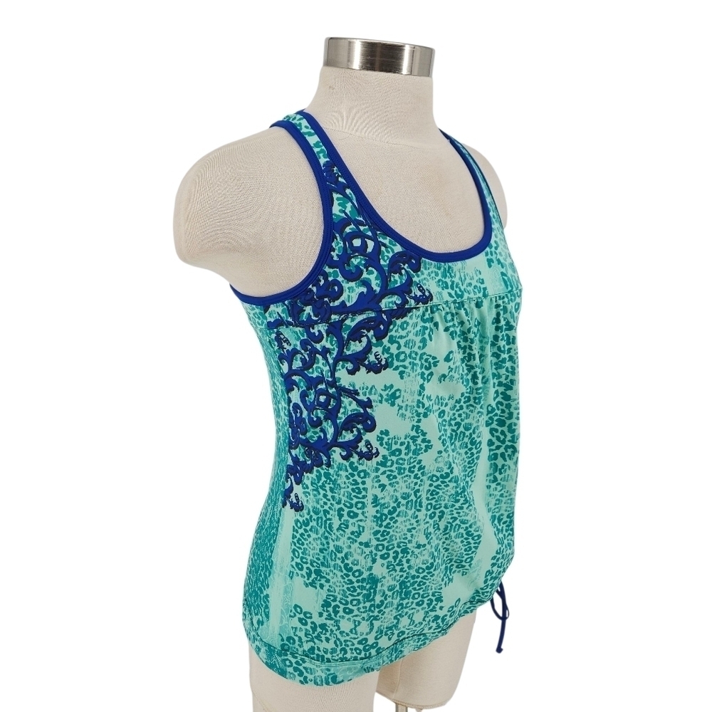Athleta Tinker Tank Top Green Leopard Sleeveless Racerback Athletic Shirt Small - Picture 2 of 8